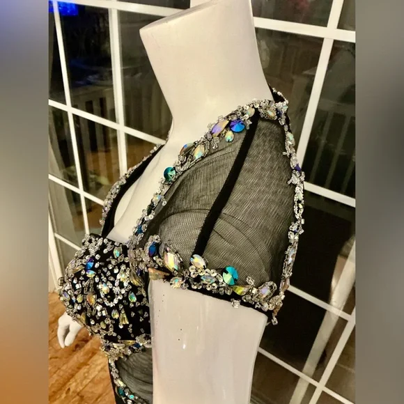 Mac Duggal Prom Event Black Beaded Evening Gown Embellished Bodice Woman Size 4 - Picture 5 of 16